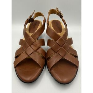 Softspots Elisa Mocha Brown Leather Sandals Womens 8 M Strappy Slingback Heels